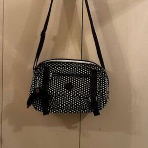 Iconic Kipling-Nylon Black and White Polka Dot Crossbody bag w/ Gorilla keychain